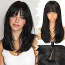 Beginner-Friendly Wig with Bangs for Women Black Straight Face-Framing Layers Hairstyle 4x4 Realistic Scalp Glueless Synthetic Wigs Medium Length for Everyday Use