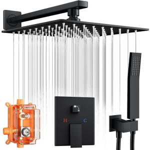 Shower Faucet Set with 10 Inch Rain Head and Handheld,Matte Black
