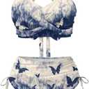 Two Piece Bikini Set for Women Sexy Bathing Suit Ruched Swimsuit Tie Two Sides Bottom Swimwear L