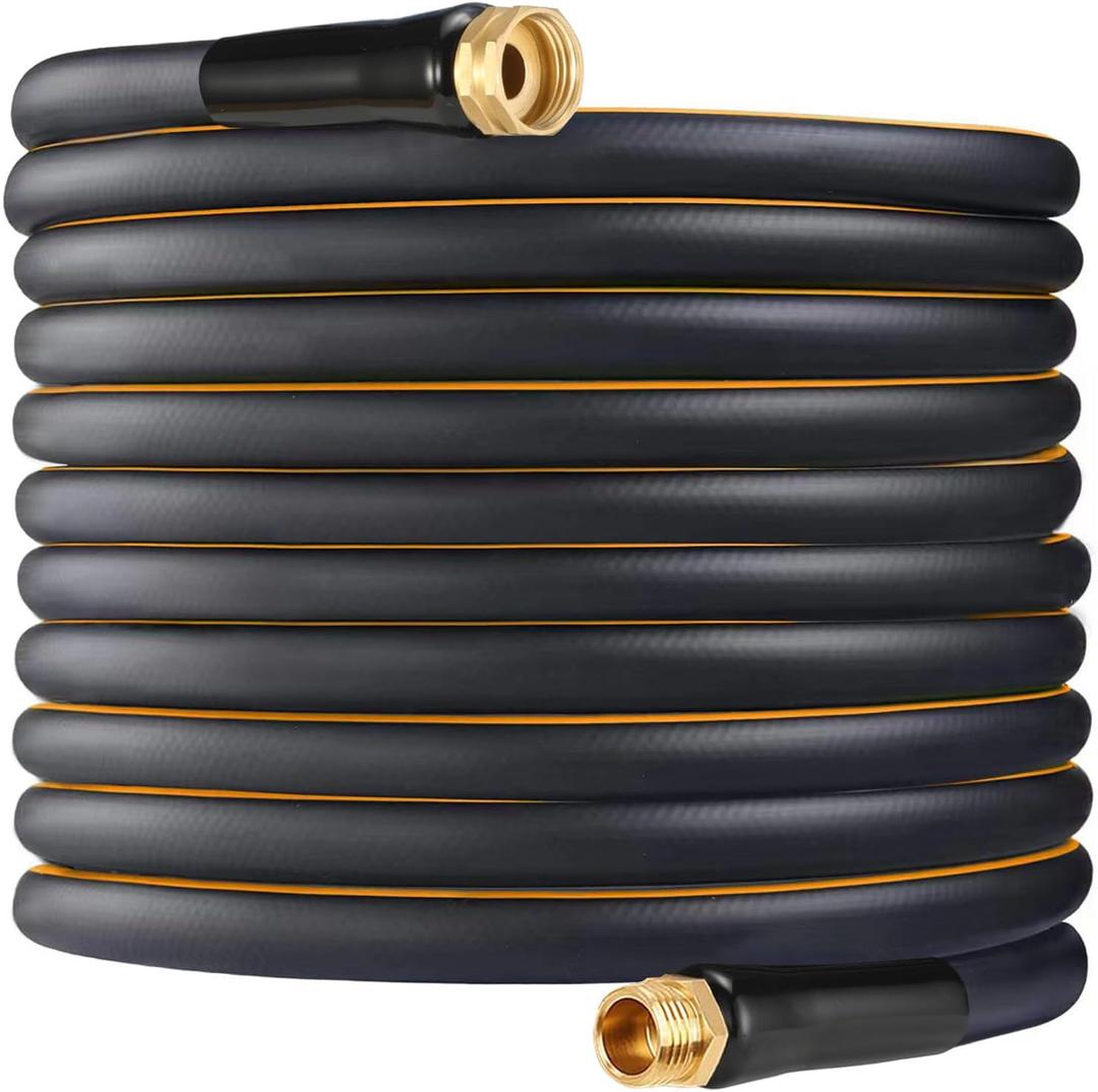Garden Hose 200ft x 5/8 in Heavy Duty, Flexible and Lightweight Water Hose, Burst 600 psi, Kink-less Hybrid Rubber Hose for Backyard, 3/4'' Solid Metal Fittings for All Your Watering Need (Black)