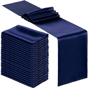 Bencailor 24 Pcs Navy Blue Satin Table Runner Bulk 12 x 108 Inches Long Table Runners Bright Smooth Fabric Tablecloth for Wedding Banquet Birthday Valentines St Patrick's Day Party Decorations