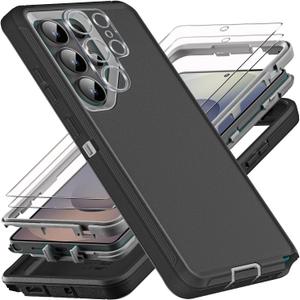 for Samsung Galaxy S25 Ultra Case, Military Grade 3 in 1 Heavy Duty Shockproof/Drop Proof/Dust Proof Case with 2Pcs Tempered Glass Screen Protector & 1 Pcs Camera Lens Protector (Black/Grey)