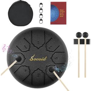 Steel Tongue Drum, 6 Inch 8 Notes Tongue Drum with Bag, Drumsticks, Mallet Holder, Finger Picks and Music Book, Handpan Drum for Early Musical Education Zen Meditation Yoga (Black) Steel Tongue Drum, 6 Inch 8 Notes Tongue Drum with Bag, Drumsticks, Mallet Holder, Finger Picks and Music Book, Handpan Drum for Early Musical Education Zen Meditation Yoga (Black)