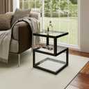 S-Shaped 3-Tier Glass Side Table with LED Strip, Modern Black End Table for Living Room & Bedroom (Square)