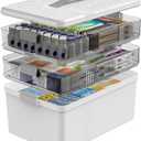 3 Tier Medicine Cabinet Organizer Large Capacity Medicine Box with Handle, Plastic First Aid Box Empty Multipurpose Medical Supply Organizer with Removable Tray, White