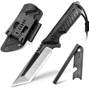 NedFoss Tactical Survival Knife with Fire Starter, Kydex Sheath, 440C Steel Blade, G10 Handle - Camping Gift for Men (Heavy Duty_4.3" Blade)