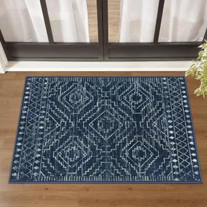 Wonnitar Moroccan Bathroom Rug,Washable 2x3 Small Bath Mat, Boho Tribal Soft Kitchen Sink Mat, Non-Slip Geometric Entry Way Rug, Low-Pile Indoor Carpet for Bedside Entrance Laundry (Blue,2'x3')