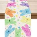 XCHI Colorful Dots Cute Bunny Watercolor Rabbits Easter Table Runner Table Decoration for Party Home Kitchen Dining Holiday Decor 13x72 Inch