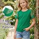 Noomelfish Girls Lace Short Sleeve T-Shirts Kids Summer Cute Tops Blouse(5-12 Years) (Green)