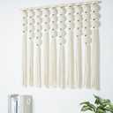 RUIZHIXUAN Large Macrame Wall Hanging Macrame Ball Wall Hangings Tapestry Cotton Textile Boho Wall Decor Art Bohemian headboard Handwoven 39" Wx38 L(Cream)