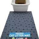 Drymate Original Cat Litter Mat, Contains Mess from Box, Protects Floors, Urine-Proof, Machine Washable, Soft on Kitty Paws, Absorbent, Waterproof (USA Made, Recycled Content) (20x28)(GreyStripePaw) (1 Count (Pack of 1))