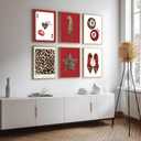 6Pcs Trendy Leopard Wall Art Prints Funky Red Lucky 8 Ball Posters Vintage Preppy Room Aesthetic Cheetah Wall Decor Pictures for Girly Bedroom Apartment Dorm Unframed (16L x 12W)