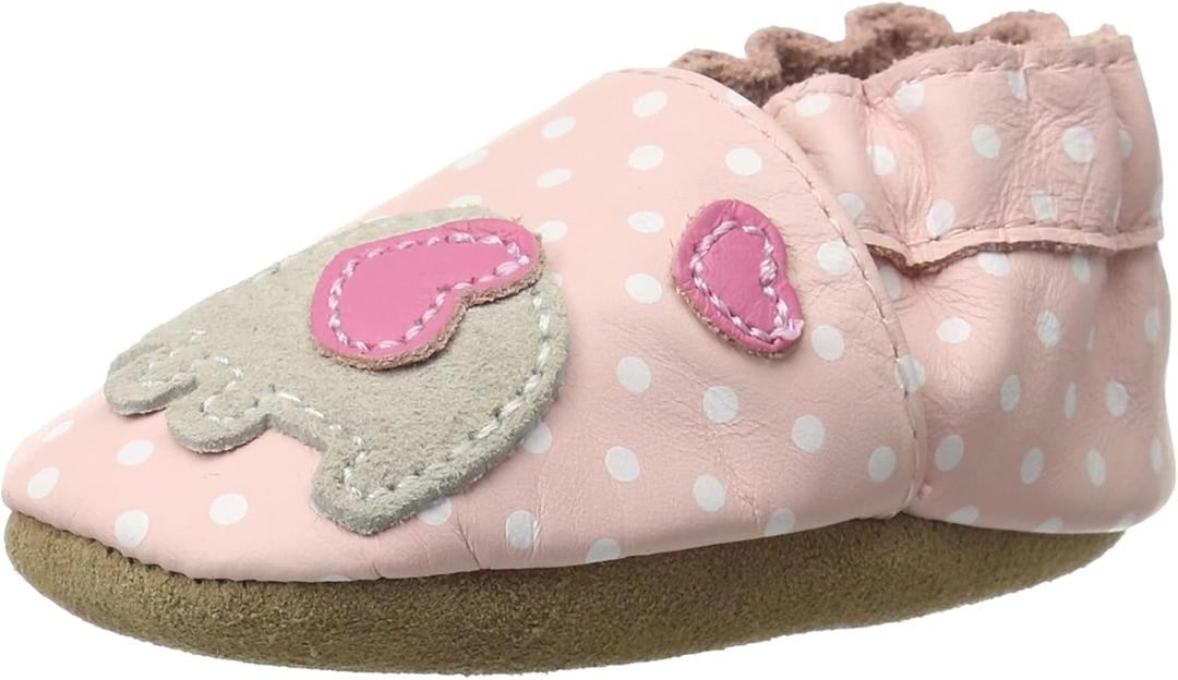 Robeez Baby Girls and Unisex Soft Soles Slip-Resistant Crib Shoes Slippers Moccasins for Infant and Toddler - Little Peanut Core - 6-12 Months Pink