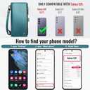 Defencase for Galaxy S25 Case Wallet with RFID Blocking Card Holder for Women Men, Elegant PU Leather Magnetic Snap Flip Wristlet Strap Zipper Wallet Phone Cases for Samsung Galaxy S25 5G 6.2", Green