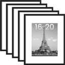 Upsimples 16x20 Picture Frame Set of 5, Display Pictures 11x14 with Mat or 16 x 20 Without, Wall Gallery Poster Frames, Black