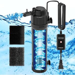 FUMAK U - V Aquarium Filter for Green Water, Fish Tank Filter Pump with Timer, Dual Mode(Aeration/Rainfall) Fish Filter Turtle Tank Filter for 40-120 Gallon Tanks, Flow Rate & Direction Adjustable