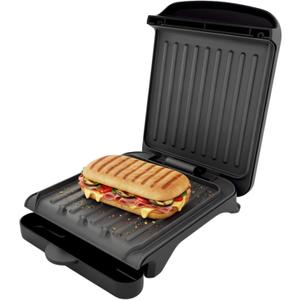 OVENTE 2-Serving Electric Indoor Grill & Panini Press with Easy Clean Non-Stick Plate Coating, Opens 180 Degrees, 8.15" x 7.4" Space Saving Design, 750W Contact Grill for Burgers & More, Black GP222B