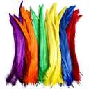 THARAHT 50PCS Rooster Coque Tail Feathers Bulk Mix Colour 12-14Inch 30-35cm for Crafting Wedding Gras Masquerade Party Performances DIY Decoration Rooster Tail Feather, Mix Colour