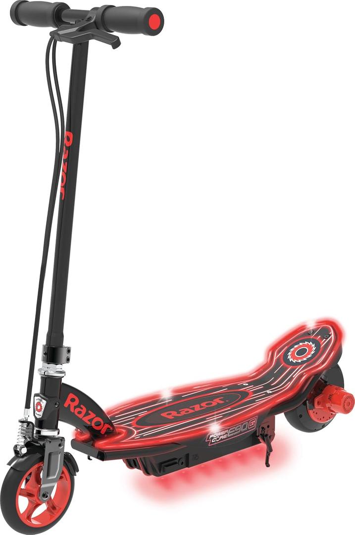 Razor Power Core E90 Electric Scooter with hub Motor, Push-Button Throttle, for Kids 8+ (Black/Red (Glow))