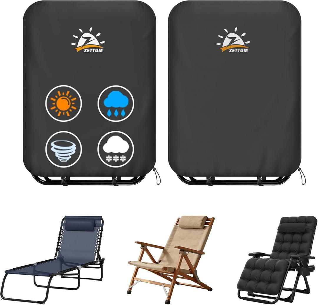 Zettum Zero Gravity Chair Cover 2 Pack - 600D Outdoor Folding Patio Chair Covers Heavy Duty & Waterproof, Premium Gravity Chair Cover with Adjustable Cord and Snap Buckles (28" W x 13" D x 44" H)
