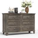GarveeHome Farmhouse Grey Dresser for Bedroom with 6 Drawer, Double Dresser TV Stand with Vintage Handle, Wide Wood Dressers & Chests of Drawers, 6 Drawer Dressers for Bedroom, Living Room, Hallway, 16"D x 47"W x 33"H