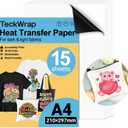 TECKWRAP Printable Heat Transfer Paper for T-Shirts 15 Sheets, 8.3" X 11.7" Printable Heat Transfer Vinyl for Inkjet Printer, Iron on Transfer Paper for Light and Dark Fabric (Matte White)