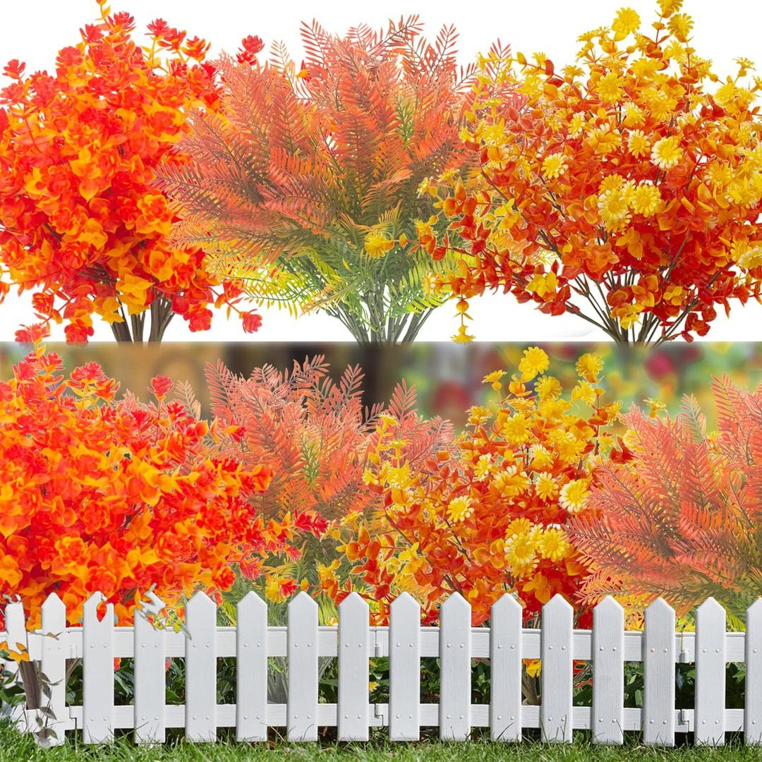 12 Bundles Artificial Fall Flowers UV Resistant Autumn Decorations for Thanksgiving Home Kitchen Room Farmhouse Floral Arrangements Indoor Outdoor