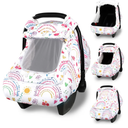 Winter Car Seat Cover Baby with Sunshade & Dual Zipper Windows  Minky Bubble Lined Windproof Soft Shell, Warm Newborn Car Seat Canopy Covers, Elastic Bottom for Stroller & Infant Car Seat, Rainbow