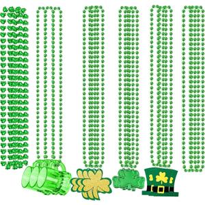 18PCS St. Patrick's Day Shamrock Necklace Clover Green Bead Party Favors Novelty St Patricks Day Shot Glasses Bead Necklaces Irish Beer Decorations Supplies