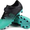 brooman Kids Firm Ground Soccer Cleats Boys Girls Athletic Outdoor Football Shoes (13 Little Kid, Black/Green)