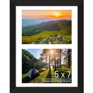 5x7 Double Picture Frame Collage 2 Openings, 8.5"x11" Multi Photo Collage Frame 5"x7" Gallery Wall Decor Wooden, Black Frame with White Mat, Wood