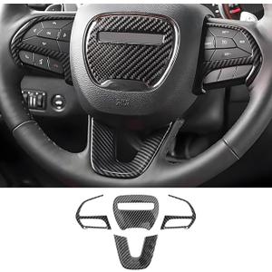 LUNQIN Carbon Fiber Style Car Steering Wheel Trim Cover Panel for Dodge Challenger Charger 20152023 and Dodge Durango 20142020 Auto Interior Decorations Accessories Center Console Protection Covers
