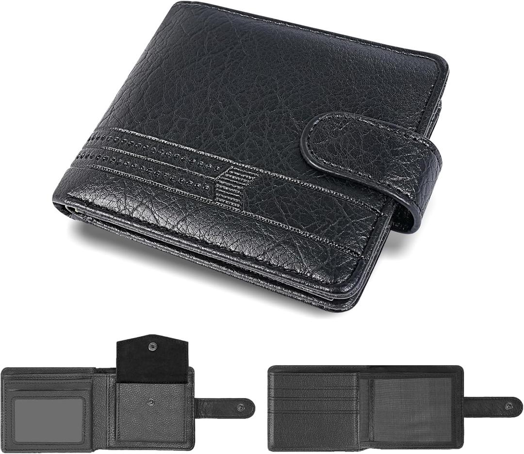 Wallet for men Slim RFID Leather 2 ID Window, mens wallets leather, billeteras de hombres, Anti-Theft Band (A-Black)