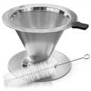 Stainless Steel Pour Over Coffee Maker With Cleaning Brush & Non-Slip Silicone Handle - 2 Cups Capacity Stainless Steel Pour Over Coffee Dripper With Secure Wide Base, Clean Flavor Paperless