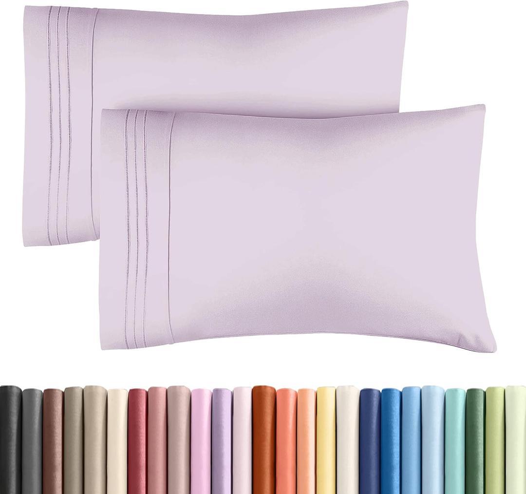 King Pillow Cases Set of 2 - Ultra Soft Hotel Quality Pillowcase Covers - Comfy, Cozy & Wrinkle Free - Shrinkage and Fade Resistant - Machine Washable Pillow Protectors - 2 Piece Set - Light Lavender