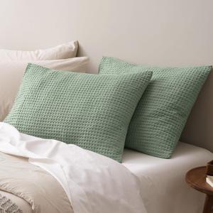 PHF Ultra Soft Waffle Weave Pillow Shams Standard Size, No Insert, 2 Pack 20" x 26" Pillowcases,Breathable & Skin-Friendly Pillow Cases, Stylish Decorative Bed Pillow Cases Covers, Sage Green