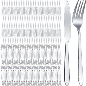 Nuenen 200 Pcs Forks and Knives Stainless Steel Silverware Set Include 100 Dinner Forks and 100 Knives Flatware tableware Cutlery Set for Home Restaurant, Mirror Polished, Dishwasher Safe