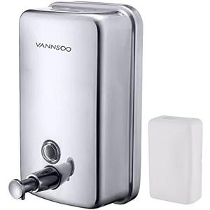 VANNSOO Commercial Soap Dispenser Wall Mount Stainless Steel Manual Liquid Pump Rust-Proof Leak Free for Bathroom (37 fl.oz./1100ml)