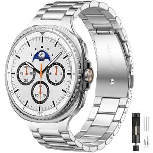 Lerobo Stainless Steel Band Compatible with Samsung Galaxy Watch 8 7 6 5 4 FE 40mm 44mm 45mm/Galaxy Watch 8 Classic 6 4 Classic 43mm 47mm 42mm 46mm, 20mm Metal Replacement Band for Men Women (Silver)