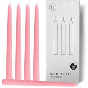 12 Pack Pink Taper Candles, 10 inch Unscented Dripless Candlesticks Valentine's Candles - 8 Hours Long Burning Candles for Home Decor, Wedding, Party (Pink)