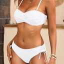 Women's Strapless Bandeau Bikini Set - Twist Front Two Piece Swimsuit Top with Side Tie Bathing Suit Bottom (M)