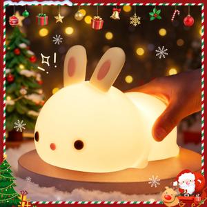 One Fire Bunny Night Light for Kids,16 Colors+ Silicone Soft Toddler Night Light, Dimmable+Rechargeable Nightlight for Kids Room, Easy Tap Control Bunny Lamp, Rabbit Lamp, Cute Stuff, Gifts for Girls