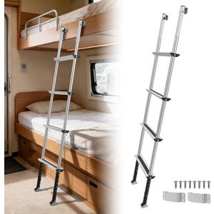 Marudina RV Bunk Ladder, 11-Level Adjustable 57"-66", Wide Anti-Slip Steps | 350lbs Capacity, Lightweight Aluminum Frame with Flexible Hooks, Step Ladder for RVs, Campers & Dorms