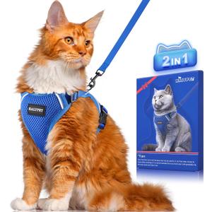 Halypet Cat Harness and Leash Set [ MAX Safety 3rd Gen ] Escape Proof Cat Harness Soft Adjustable Cat Leash Breathable Comfortable Vest Easy to Wear Kitten Harness for Outdoor Walking, M Blue