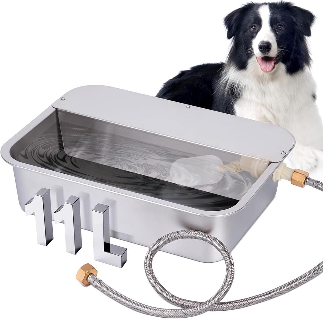 3Gal Automatic Dog Water Bowl Dispenser Large Breed Stainless Outdoor Water Bowl for Dogs Pet Waterer XLarge Auto Fill Dog Waterer for Big Dogs Cats Chicken Livestock (15.7" X 11.8")
