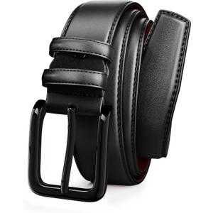 Leather Dress Belts for Men,Casual Business Wearing for Jeans,Suits, Belts Width 1 3/8" (Black)