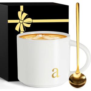 Monogrammed Women Large Coffee Mug Tea Cup Ceramic with Handle Big Heavy Pretty Customized Personalized Cute Women Birthday Christmas Gift Her Wife Mom Grandma Girlfriend Friend Friendship Unique,A