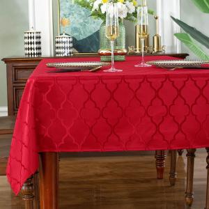 SASTYBALE Jacquard Christmas Tablecloth Flower Pattern Polyester Christmas Table Cloth Spill Proof Wrinkle Resistant Table Cover for Xmas Holiday Party Decor (Rectangle, 60" x 120" (10-12 Seats),Red)