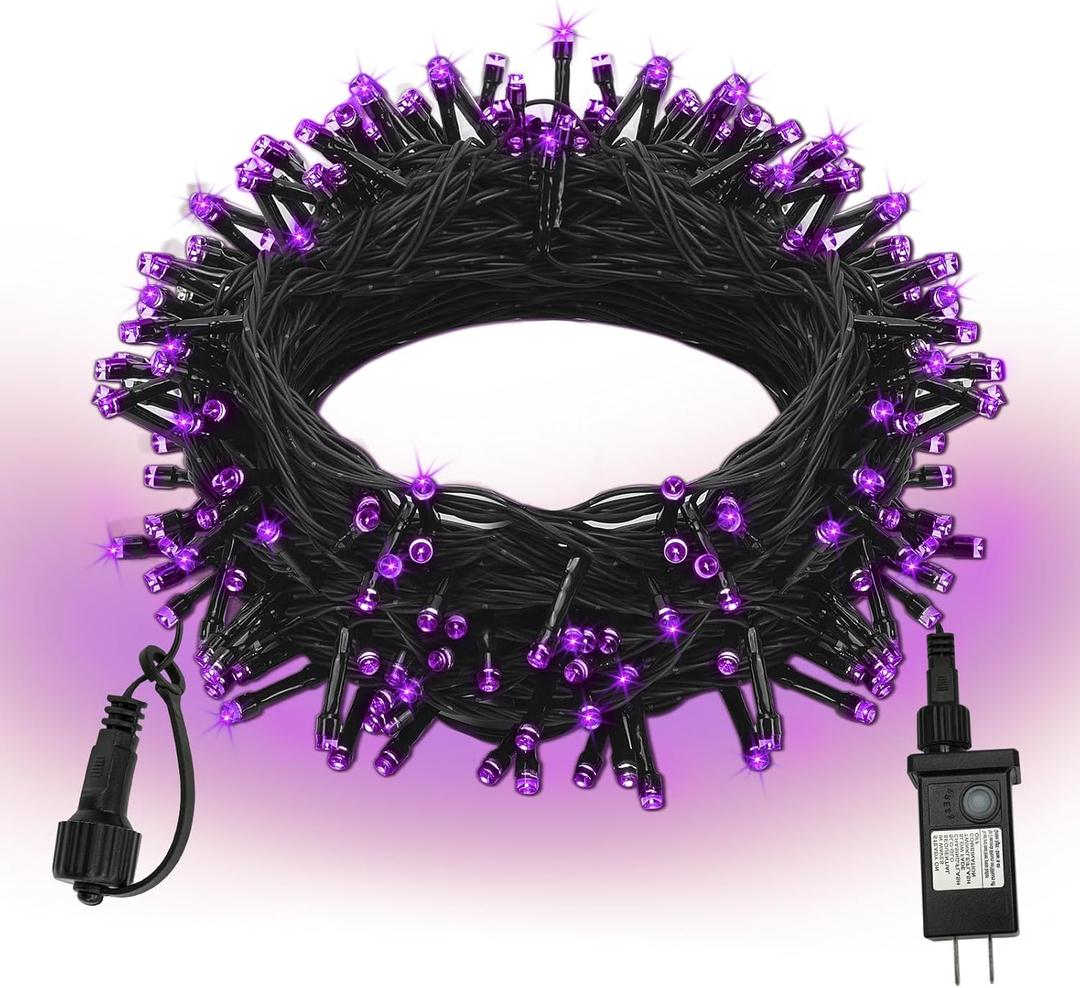 Extra Long 132FT Halloween Mini Lights, 400 LED Black Wire Fairy Starry String Lights Plug in, Timer & Memory & 8 Modes, for Indoor Outdoor Xmas Tree Wedding Party Decoration,Purple