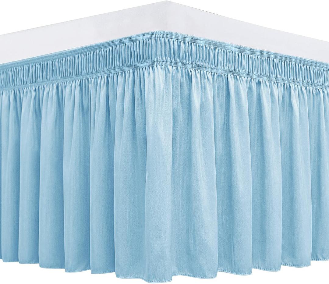 Biscaynebay Wrap Around Bed Skirts for Full & Full XL Beds 15" Drop, Light Blue Adjustable Elastic Dust Ruffles Easy Fit Wrinkle & Fade Resistant Silky Luxurious Fabric Machine Washable
